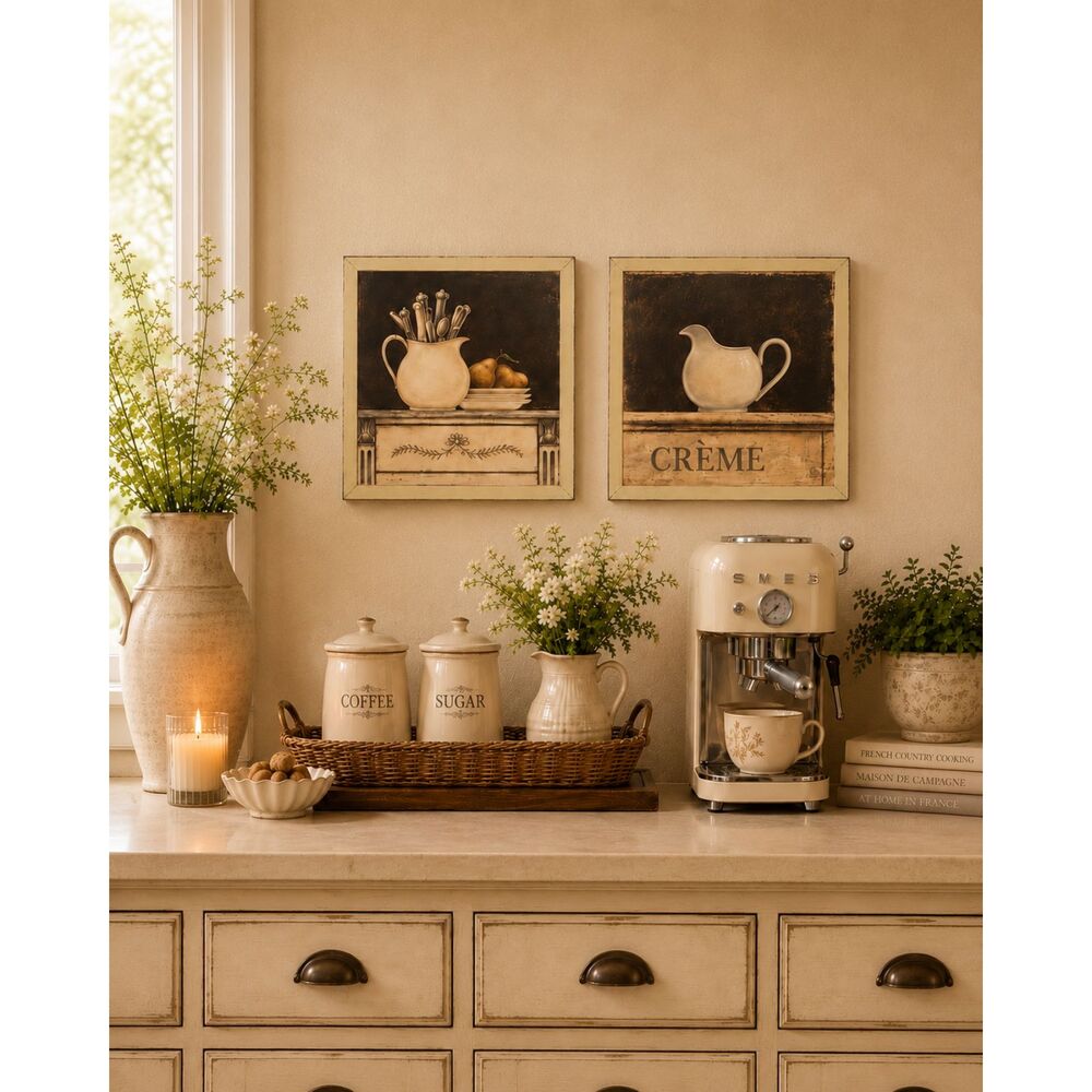 French Country Wood Wall Plaque Set Arnie Fiske Coffee Bar Cottagecore Decor